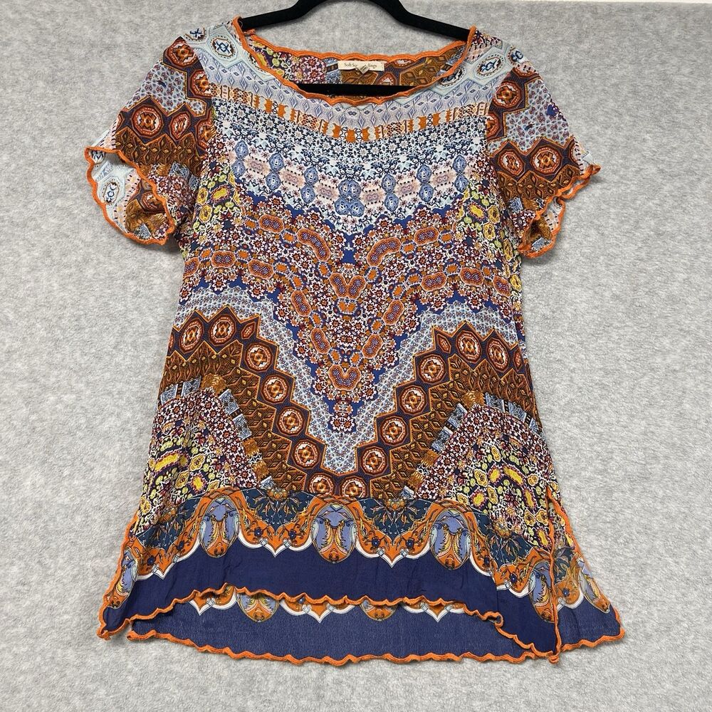 Soft Surroundings Joan Tunic Top S Boho Hippie Festival Retro Multicolor Ethnic